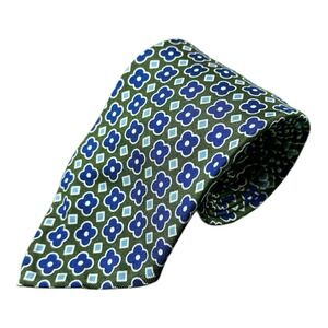 Finamore Napoli Green Blue Geometric Silk Men's Tie 3 Inch Width‎